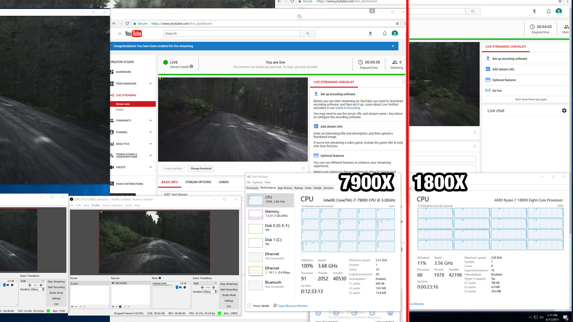 1800x v 7900x stream usage