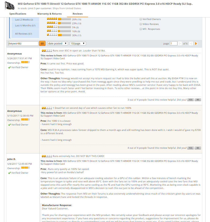 msi 1080ti armor newegg