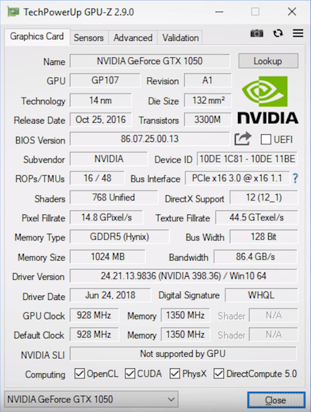 gtx 1050 1gb fake gpuz